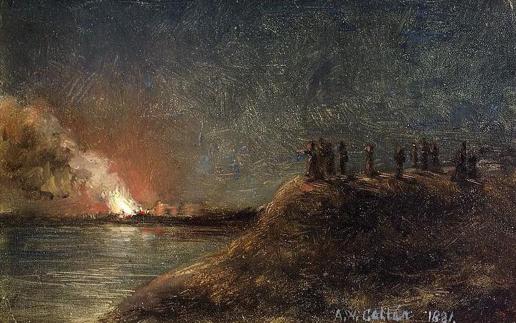 Akseli Gallen-Kallela Tulipalon katselijat pitkansillan rannassa oil painting image